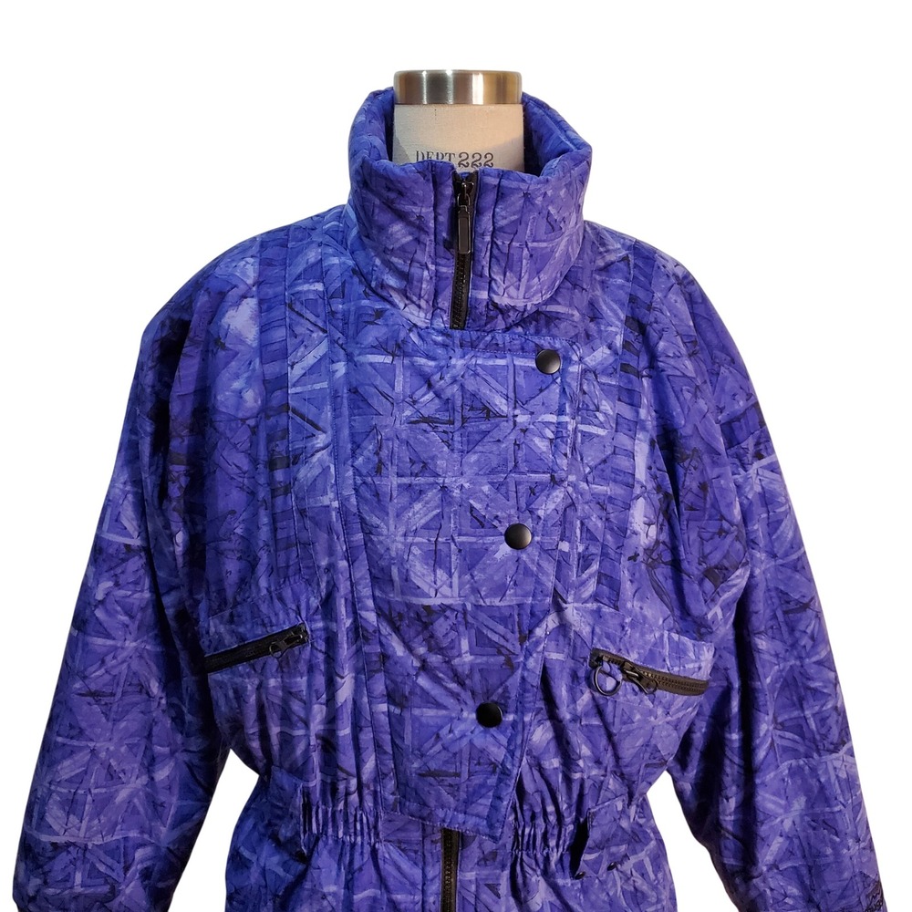 Snuggler Vintage Puffer Jacket Geometric Print Full‎ Zip Insulated Purple Size M